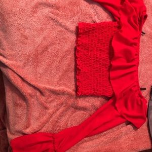 cropped off the shoulder bell sleeved shirt